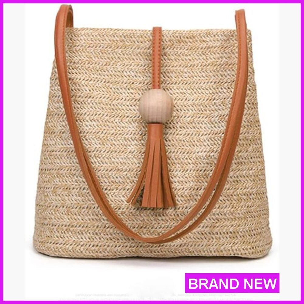 Straw Tote Bag Summer Beach Boho Chic Travel Shoulder Bag Minimal Style